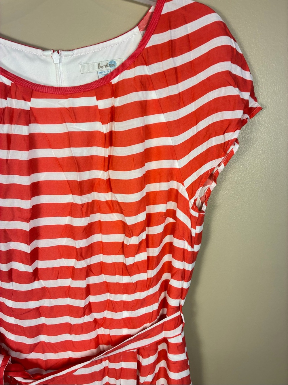 Boden Striped Belted Short Sleeve Knee Length Dress - Picture 3 of 14